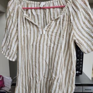 Cato Beige and White Striped Blouse